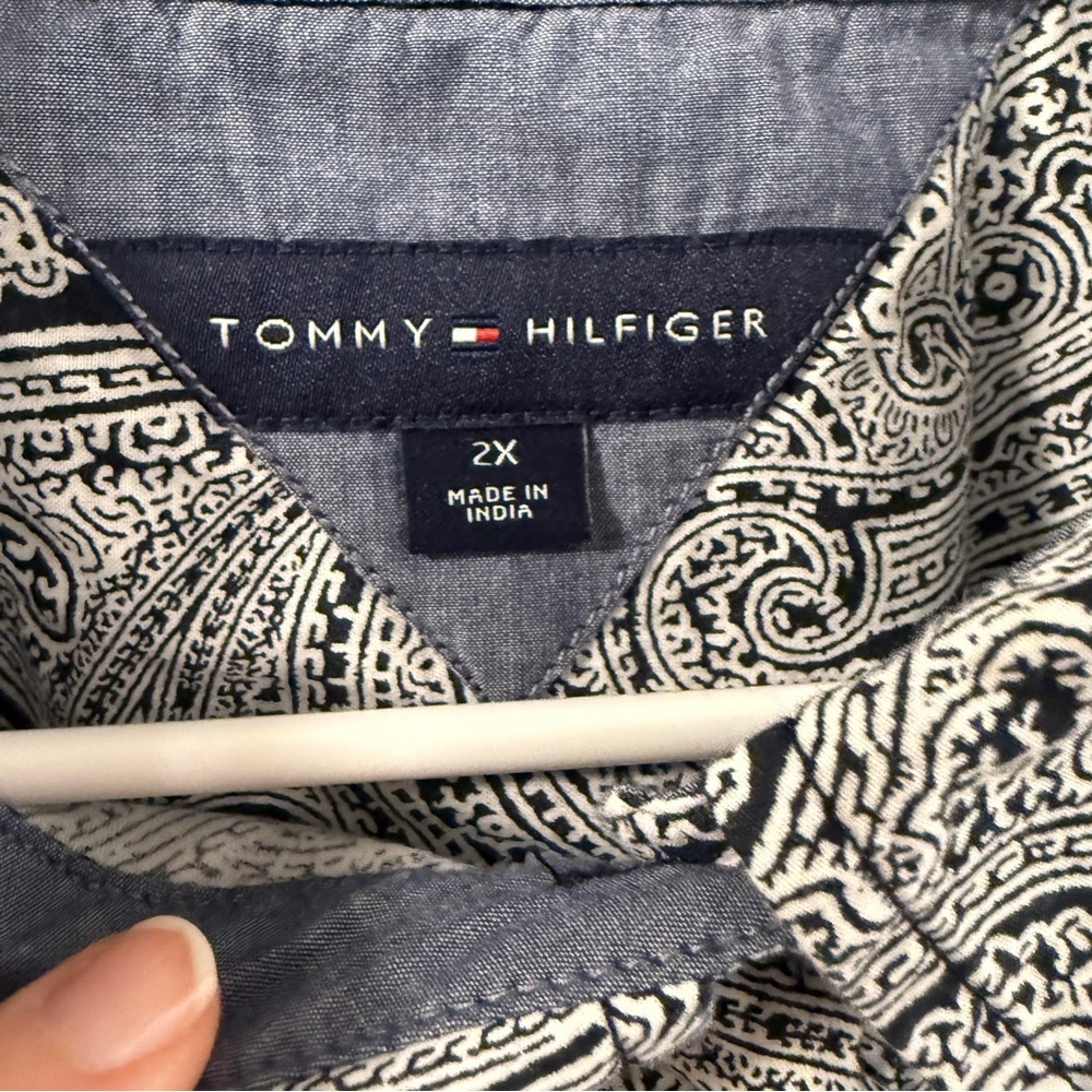 Tommy Hilfiger Navy Paisley Button-Down Shirt Women’s 2X 100% Cotton - Picture 2 of 5